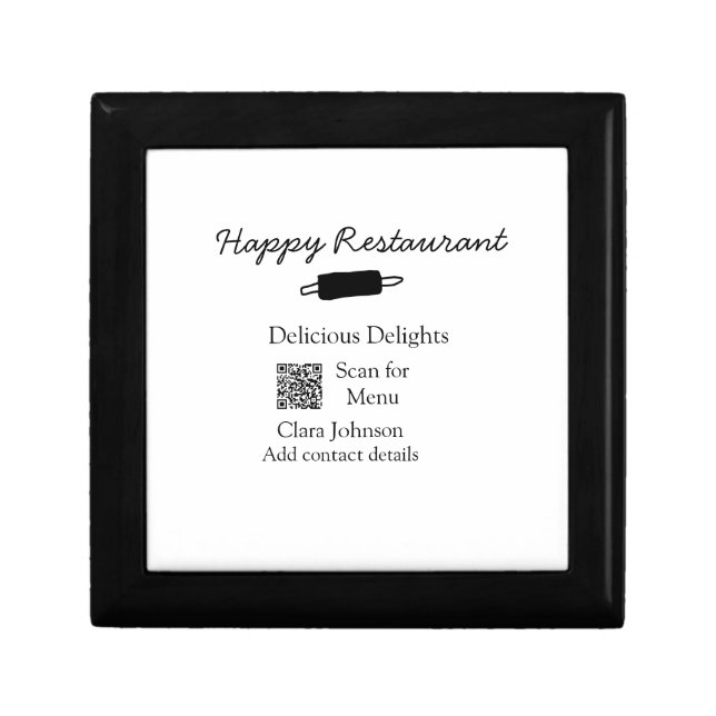 Restaurant name scan QR menu add contact details n Gift Box (Front)
