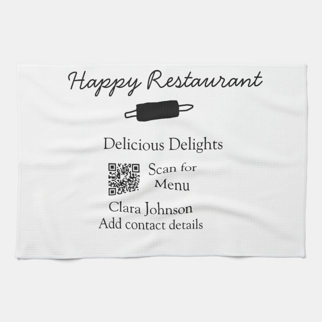Restaurant name scan QR menu add contact details n Kitchen Towel (Horizontal)