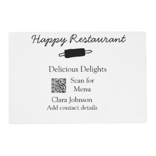 Restaurant name scan QR menu add contact details n Placemat