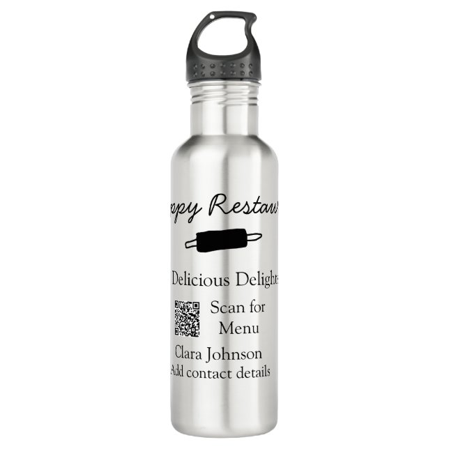 Restaurant name scan QR menu add contact details n Stainless Steel Water Bottle (Front)