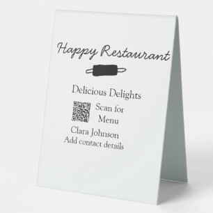 Restaurant name scan QR menu add contact details n Table Tent