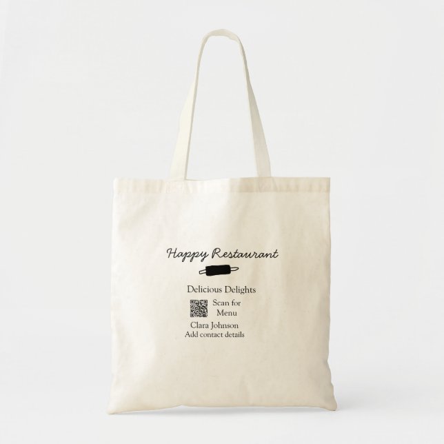 Restaurant name scan QR menu add contact details n Tote Bag (Front)