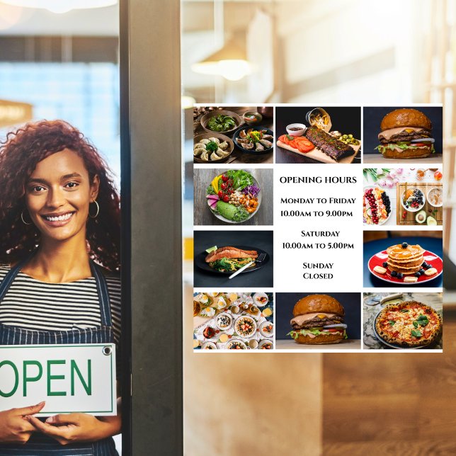 Restaurant Opening Hours Custom 10 Business Photo  Window Cling (Creator Uploaded)