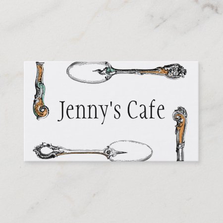 Restaurant Or Cafe Business Card, Antique Cutlery Business Card