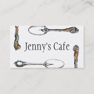 restaurant or cafe business card, antique cutlery card