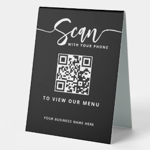 Restaurant QR Code Contactless Menu in Black Table Tent