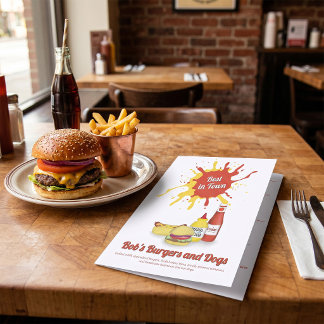 Restaurant QR Code Hamburger Hot Dog Laminated Menu
