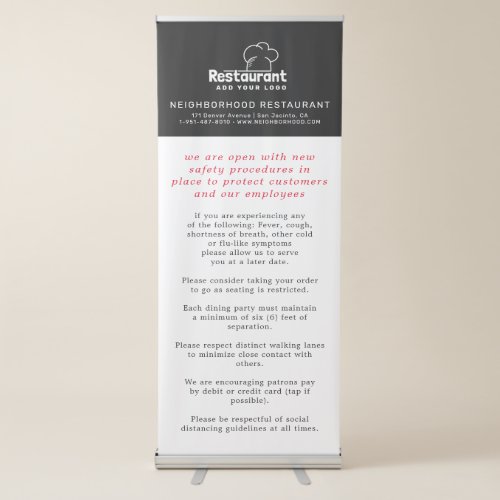 Restaurant Reopening Covid Safety and Prevention Retractable Banner