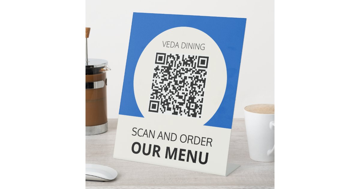 Restaurant Scan Menu Order QR Code Blue Pedestal Sign | Zazzle