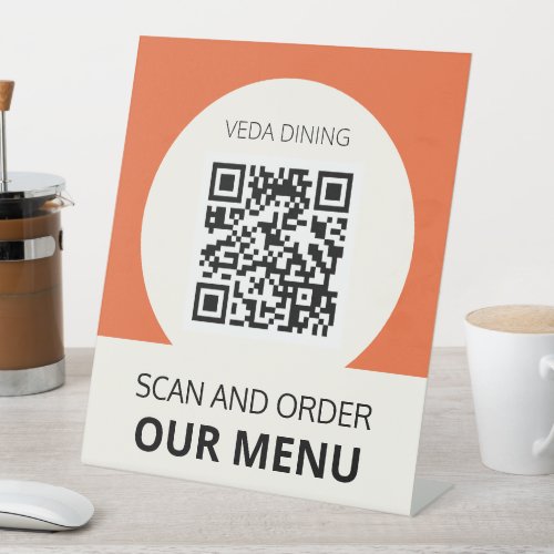 Restaurant Scan Menu Order QR Code Orange Pedestal Sign