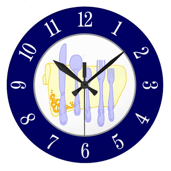 Restaurant Silverware on Blue White Nubmbers Clock