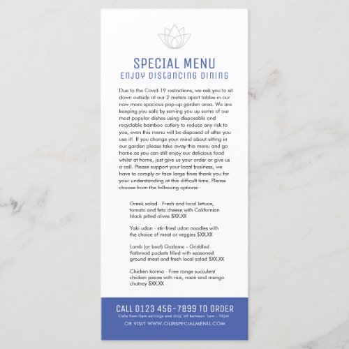 Restaurant special menus restricted customer blue
