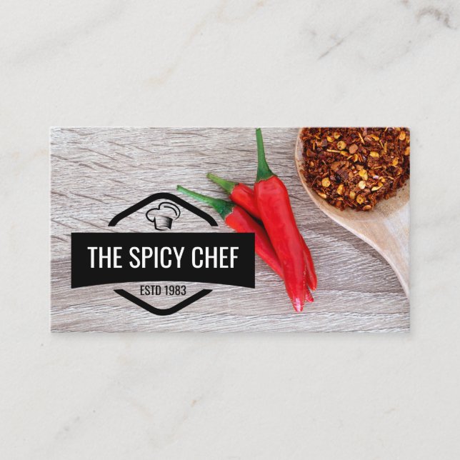 Restaurant | Spicy Chili Peppers and Flakes Business Card (Front)
