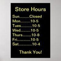 Restaurant Supplies, Business Hours sign, generic