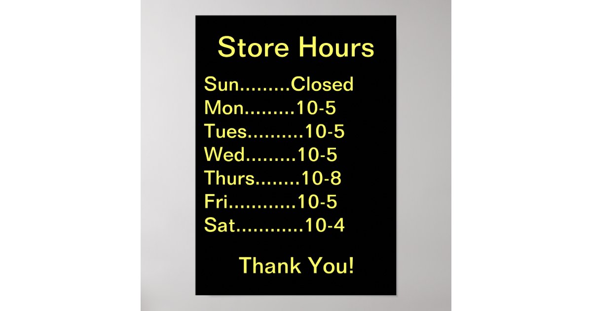 Restaurant Supplies, Business Hours sign, generic Poster Zazzle