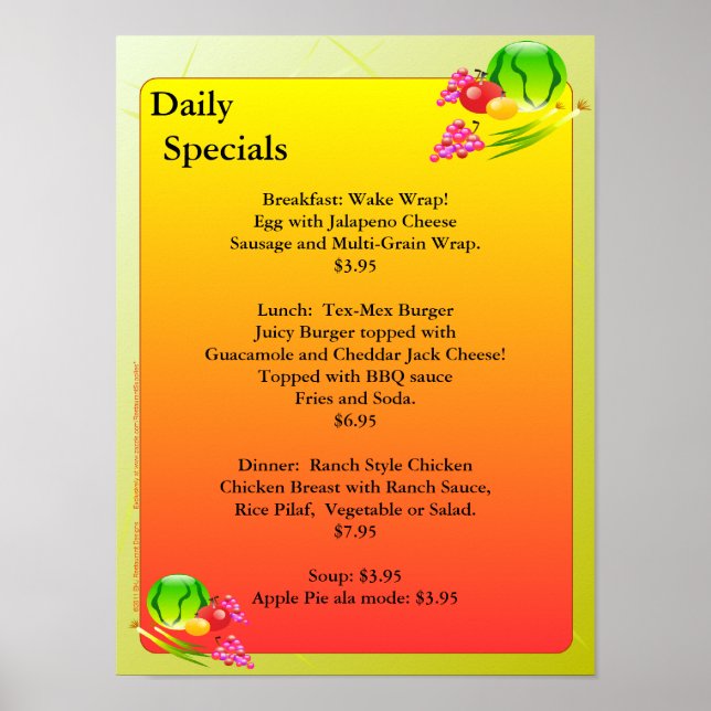 Restaurant Supplies  Daily Specials Sunrise Cafe Poster (Front)