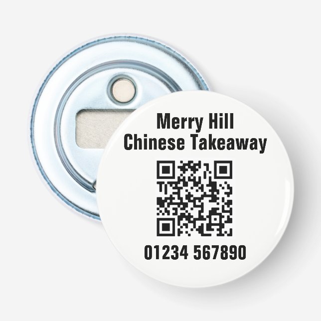 Restaurant Takeaway Online Menu QR Code Bottle Opener (Front)