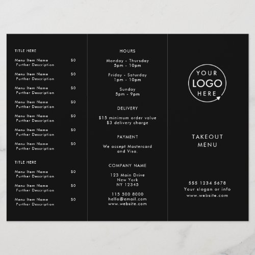 Restaurant Takeout  Black Logo Takeaway Menu