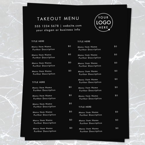 Restaurant Takeout  Black Logo Takeaway Menu Flyer