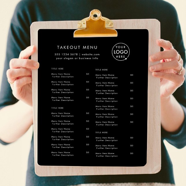 Restaurant Takeout | Black Logo Takeaway Menu Flyer (Creator Uploaded)