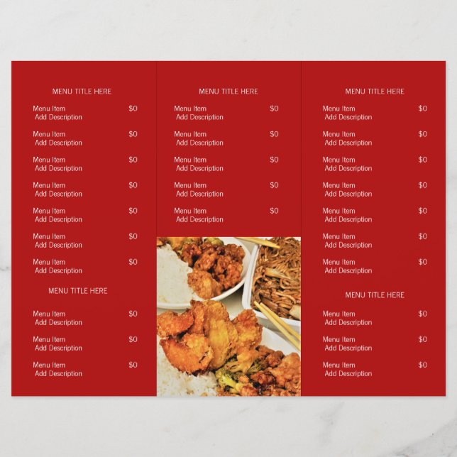Restaurant Takeout Logo Red Tri-fold Menu (Back)