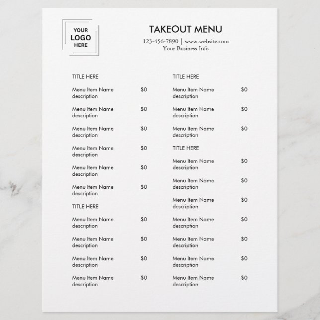 Restaurant Takeout | Minimalist Logo Catering Menu Flyer (Front)