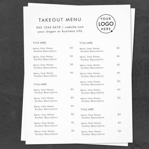 Restaurant Takeout  Minimalist Logo Catering Menu Flyer