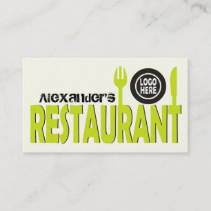 Restaurant text cutlery plate black lime ivory business card