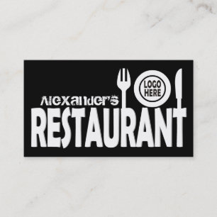 Restaurant text cutlery plate black white business card