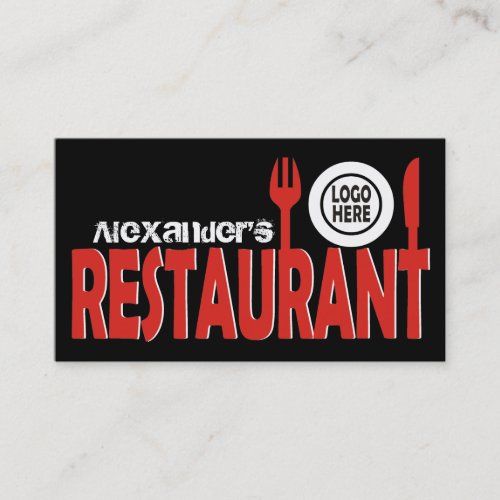 Restaurant text cutlery plate red black white business card templates