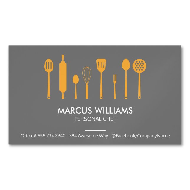Restaurant Utensils | Executive Chef Business Card Magnet (Front)