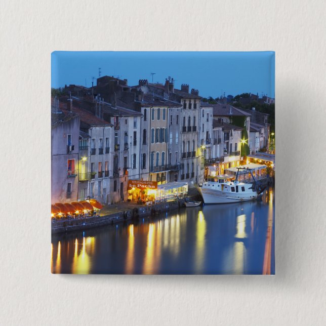 Restaurants along the l'Herault river. L'Herault 2 Pinback Button (Front)