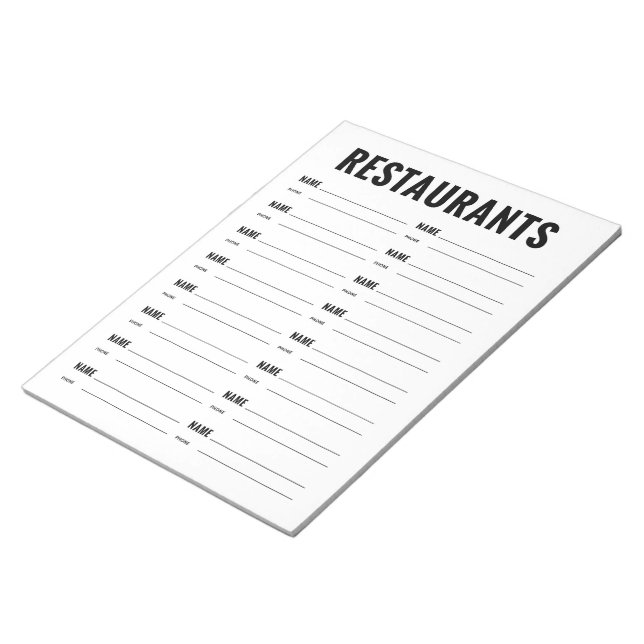 Restaurants Organization Form Notepad (Angled)
