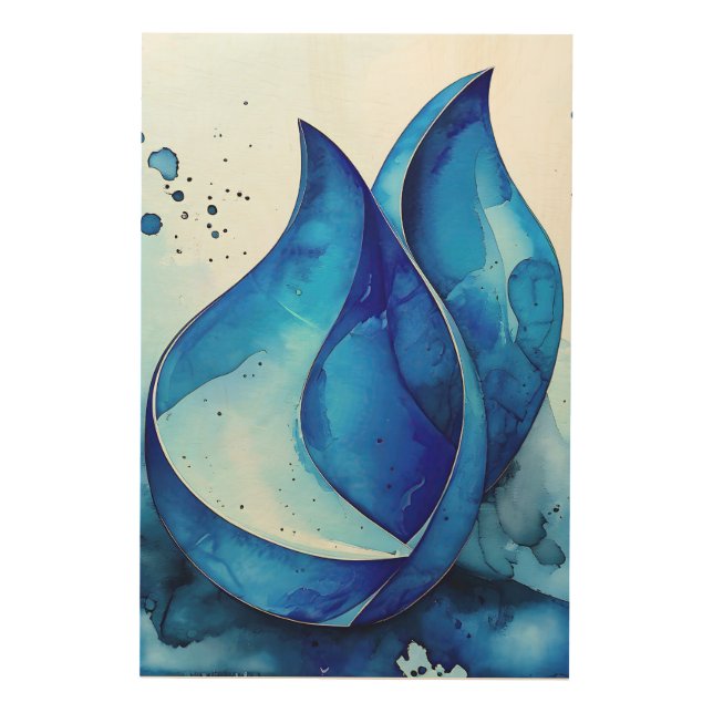 Restful Indigo Curves Wood Wall Art (Front)