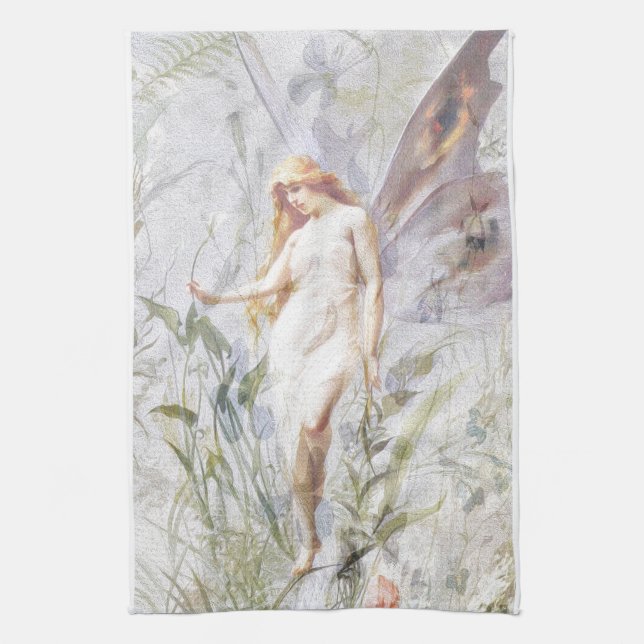 Resting - Angel with Lillies Kitchen Towel (Vertical)