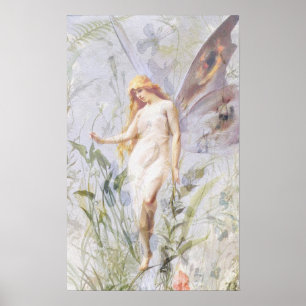 Resting - Angel with Lillies Poster