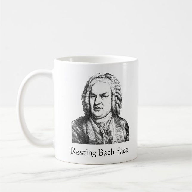 Resting Bach Face Classical Music Composer Coffee Mug (Left)