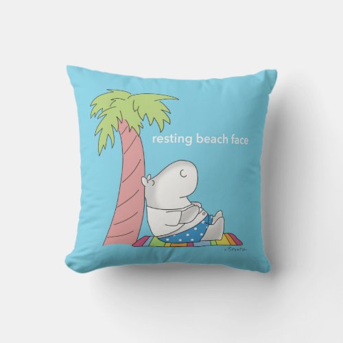 RESTING BEACH FACE Belly Button Hippo Boynton Outdoor Pillow