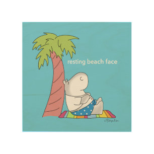 RESTING BEACH FACE Belly Button Hippo Boynton Wood Wall Art