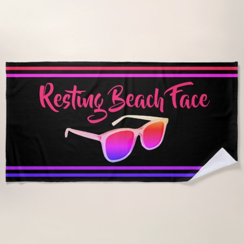 Resting Beach Face Black and Bright Beach Towel