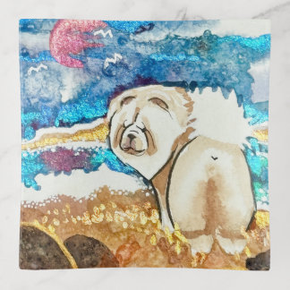 RESTING BEACH FACE cream chow glass Trinket Tray