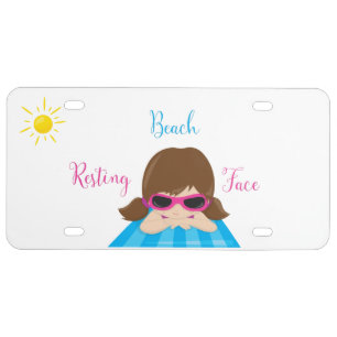 Resting Beach Face Girl Sunglasses Sunshine License Plate