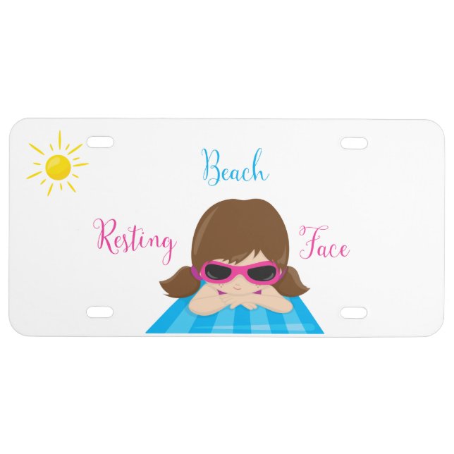 Resting Beach Face Girl Sunglasses Sunshine  License Plate (Front)
