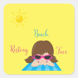 Resting Beach Face Girl Sunglasses Sunshine Square Sticker