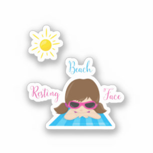 Resting Beach Face Girl Sunglasses Sunshine Sticker