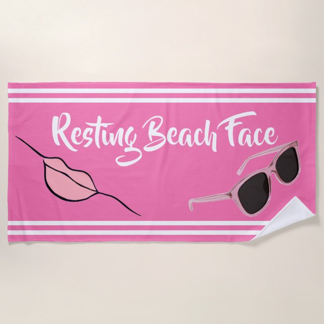 Resting Beach Face Hot Pink Beach Towel (Front)