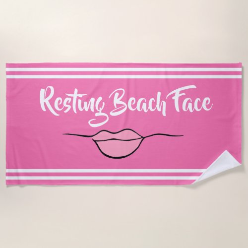 Resting Beach Face Lips Hot Pink Beach Towel