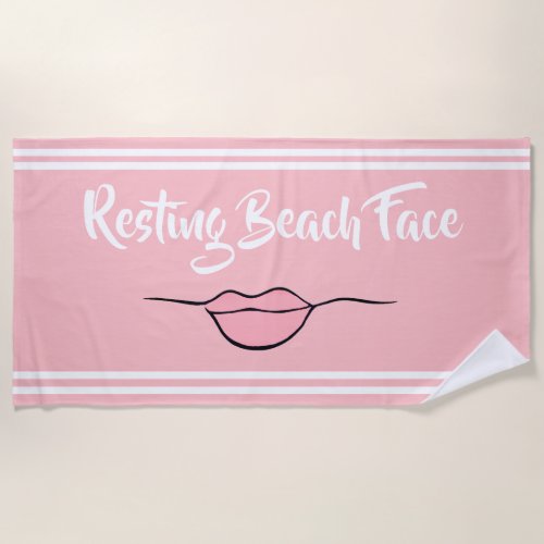 Resting Beach Face Lips Pink Beach Towel
