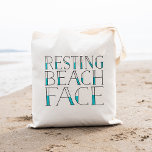 Resting Beach Face | Summer Typography Tote Bag<br><div class="desc">Flaunt that resting beach face! Our funny summer design illustrates exactly what happens to your resting,  um,  "betch" face when summer rolls around. Cute typography tote bag for the pop culture lover in your life features "resting beach face" in black and pool blue lettering.</div>