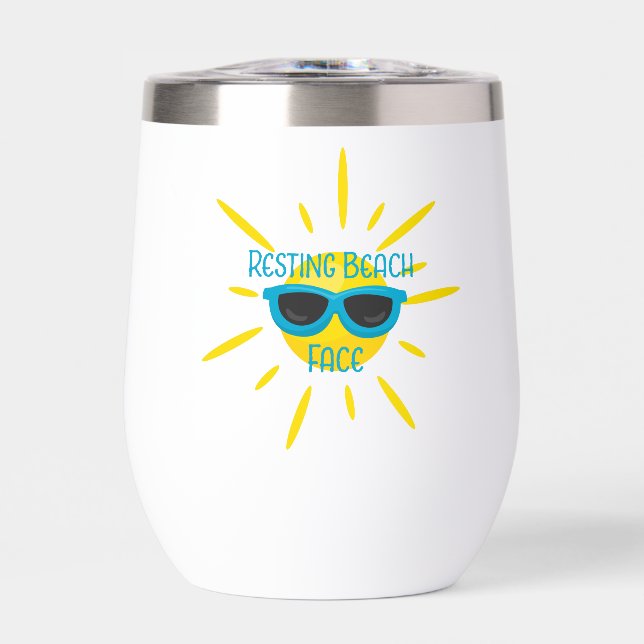 Resting Beach Face Sunglasses Personalized Thermal Wine Tumbler (Front)